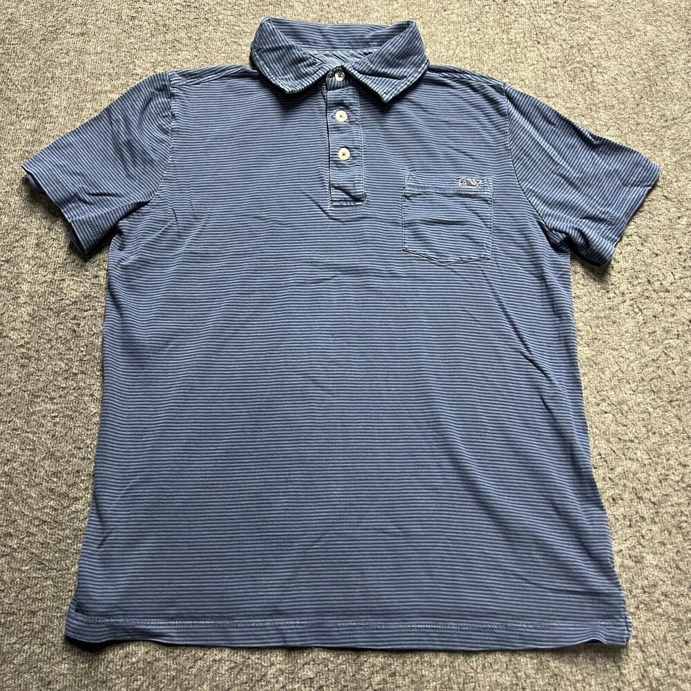 Vineyard Vines Polo Shirt Boys Size Large Blue Striped Short Sleeve Kids/Youth